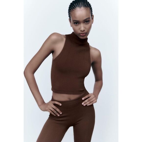 NWT Zara Brown Seamless Creased Limitless Contour Collection Sleeveless Crop Top - Picture 9 of 16